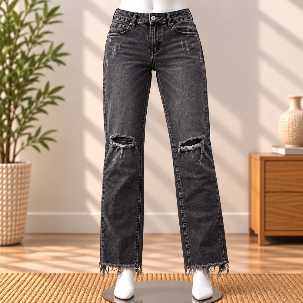 Maurices Skinny Jeans Womens 29 Black Distressed Ripped Raw Hem Denim